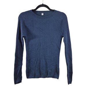 Uniqlo Womens Sweater Size M Wool Ribbed Knit Pullover Long Sleeve Top Blue
